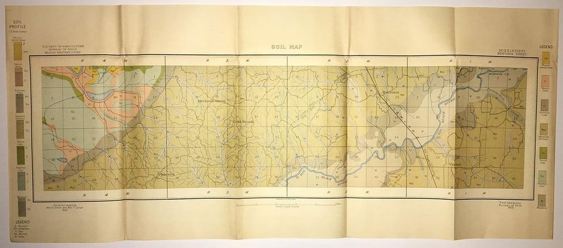 Soil Map Mississippi Bentonia Sheet: Publication Date:1902Title:Soil Map Mississippi Bentonia SheetCartographer:SMITH, WILLIAM G./WM. T. CARTERPublisher:DEPT OF AGRICULTURE BUREAU OF SOILSBrief Description:Area around Mechanicsburg and