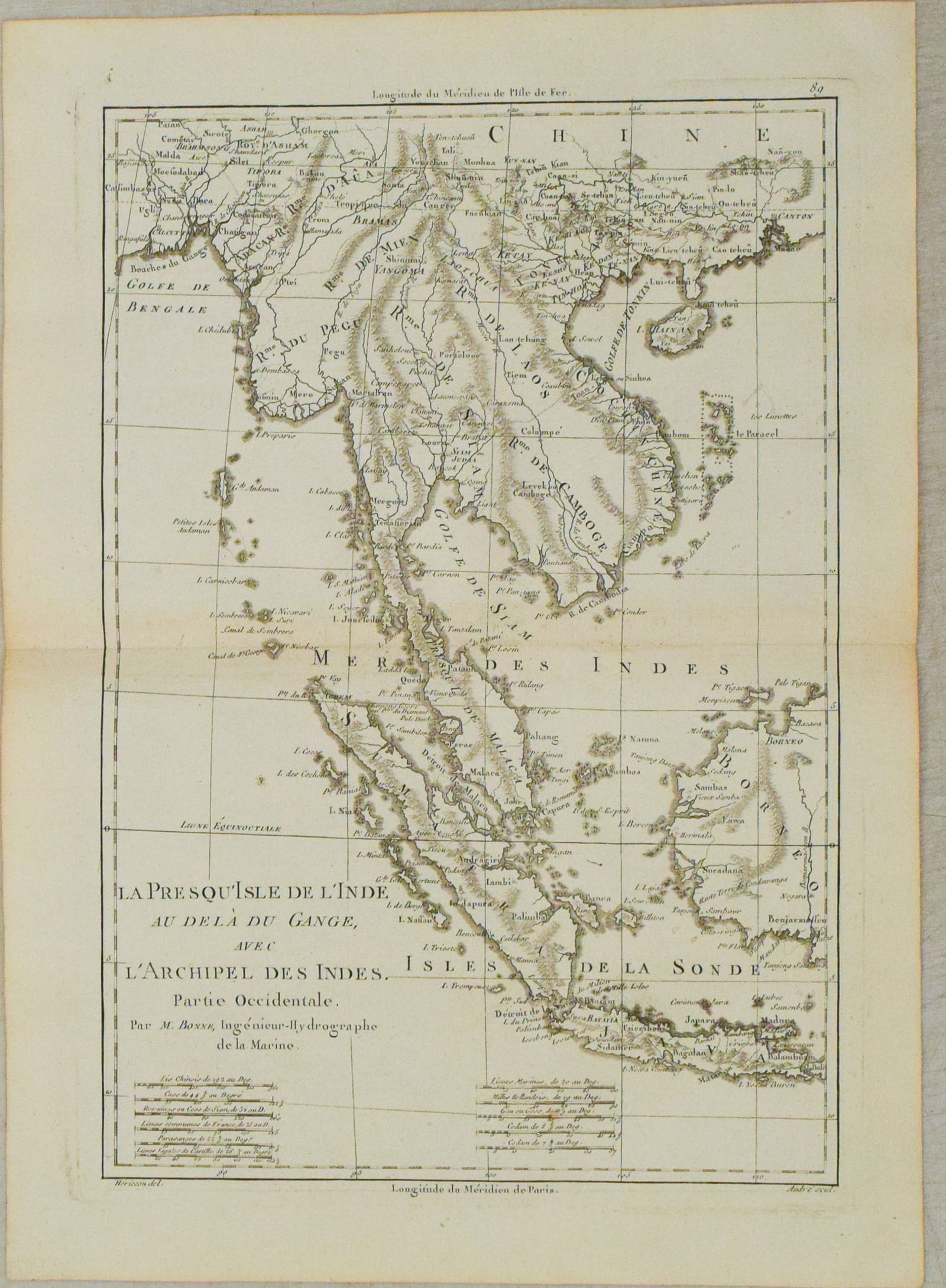 1787 Bonne Map of Southeast Asia with Indo-China-- La Presqu'Isle De L'Inde Au Dela du Gange, avec: Title:1787 Bonne Map of Southeast Asia with Indo-China-- La Presqu'Isle De L'Inde Au Dela du Gange, avec L'Arcihpel Des Indes. Partie OccidentaleCartographer:R BonneYear/Place:1787, ParisMap