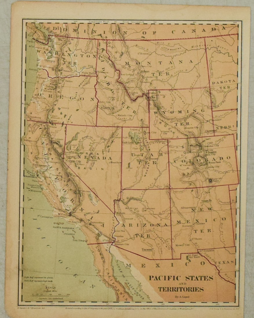 1875 Guyot Map of US West -- Pacific States and Territories (1 of 1)