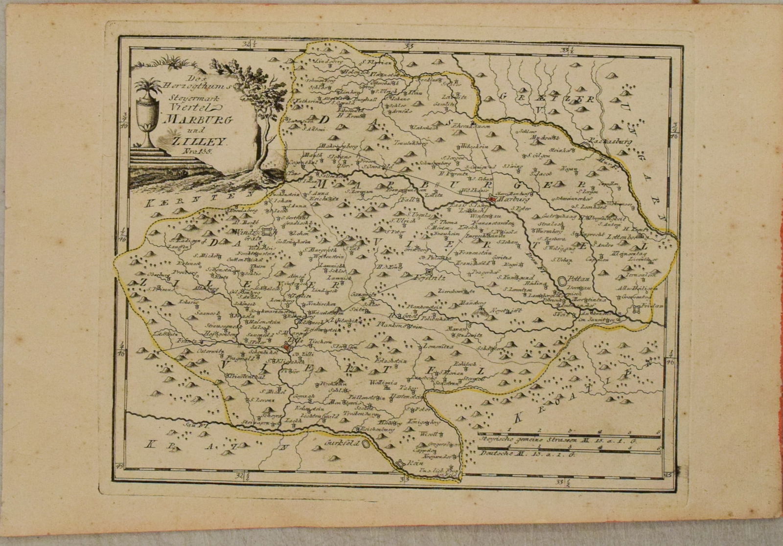 1794 Reilley Map of Surroundings of Marburg Germany -- Des Herzogthums Steyermark Viertel Marburg: Title:1794 Reilley Map of Surroundings of Marburg Germany -- Des Herzogthums Steyermark Viertel Marburg und Zilley Cartographer:F J von Reilley Year/Place:1794 Map Dimension(in.):9.7 X 12.1 in. Descri