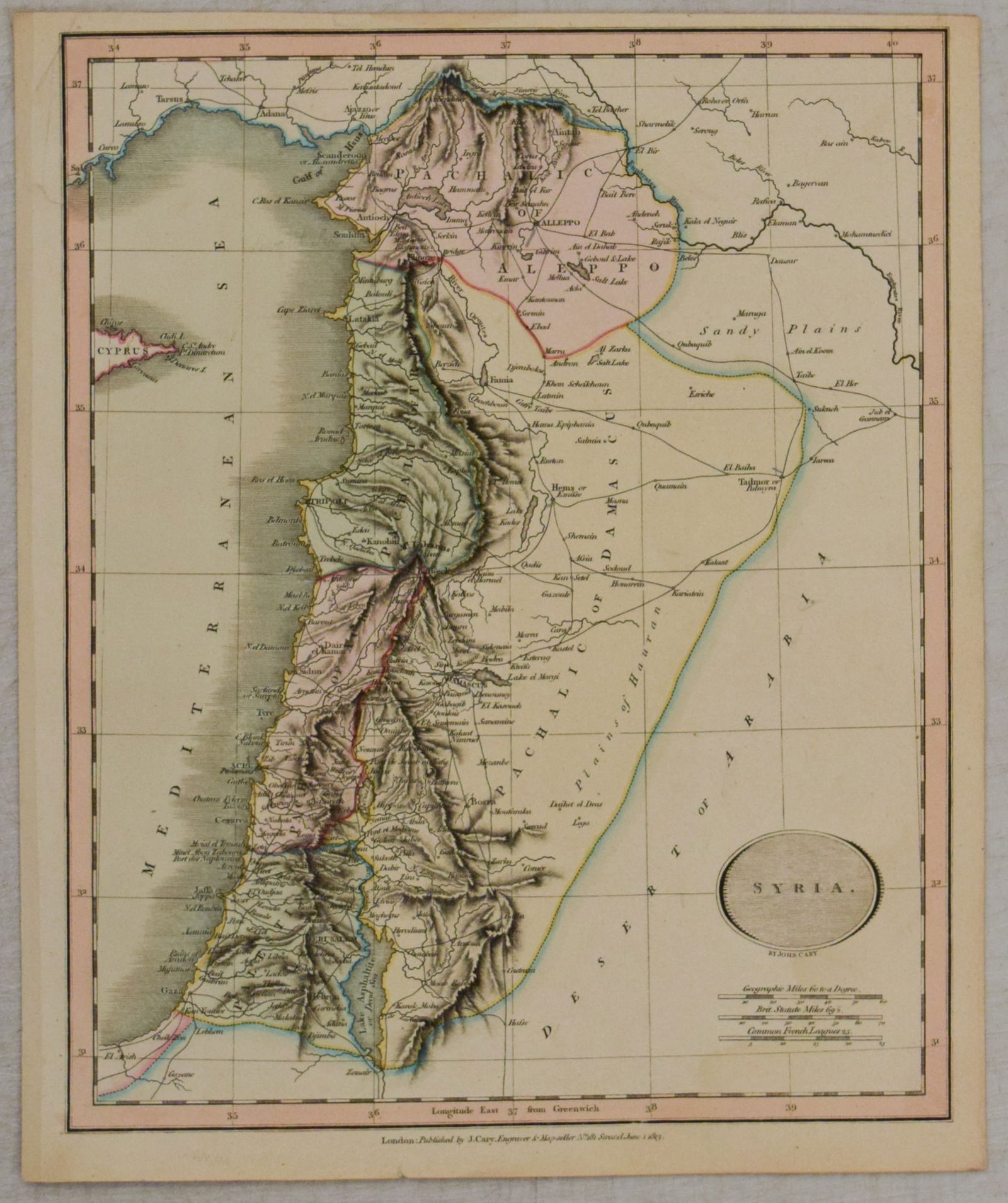 1813 Cary Map of Syria -- Syria: Title:1813 Cary Map of Syria -- SyriaCartographer:J CaryYear/Place:1813, LondonMap Dimension(in.):10.9 X 9 in.Description:This is a charmiming map of Syria. Much detail is provived as to topography,