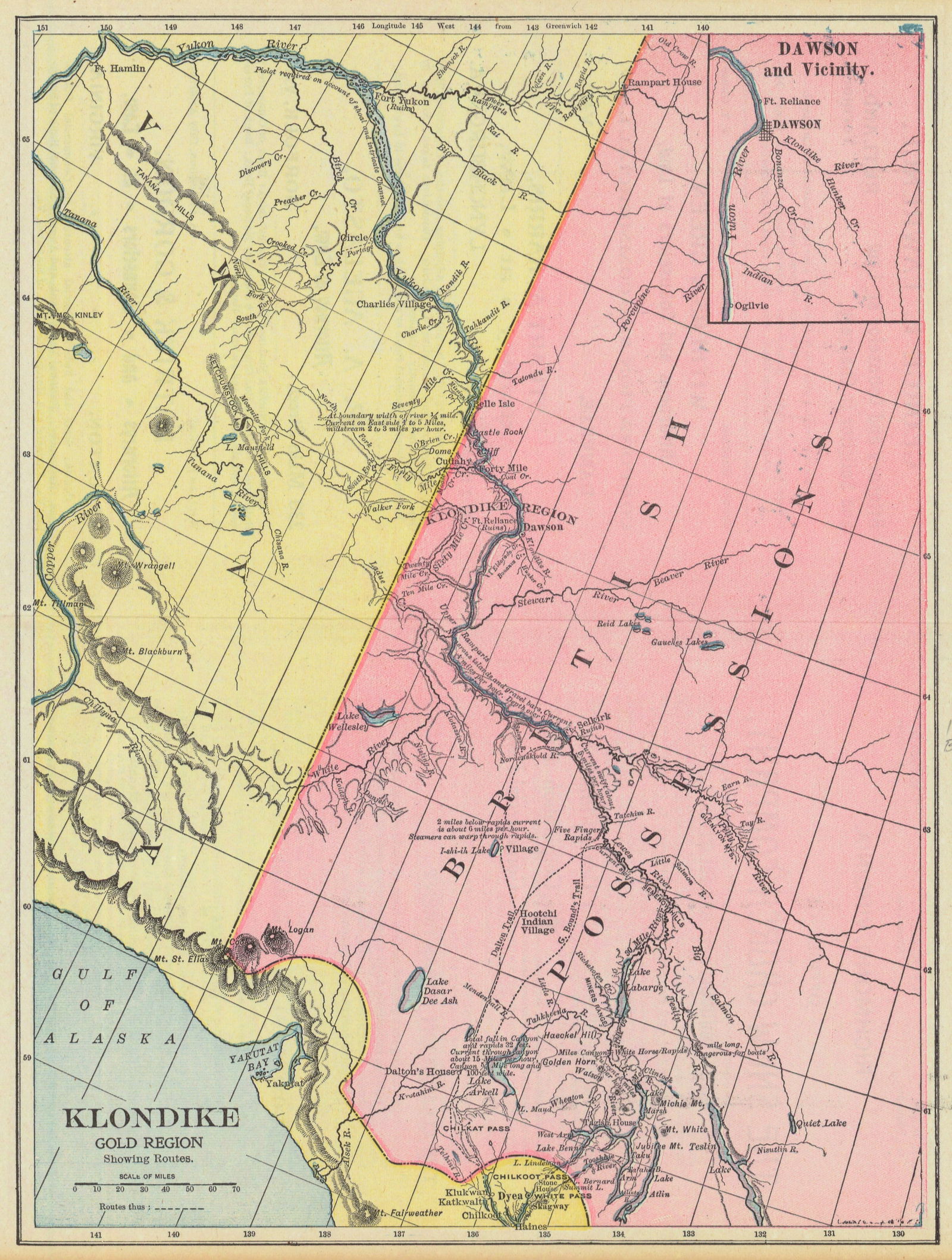 Klondike Gold Regions Showing Routes.: Publication Date:1900Title:Klondike Gold Regions Showing Routes.Cartographer:SERVOSS, R. D.Publisher:THE SNOW-CHURCH SURETY CO.Brief Description:With text of laws. Unusual state map published in a