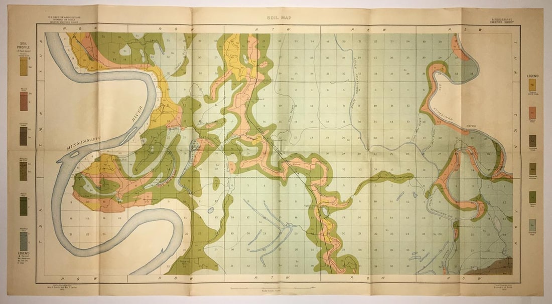 Soil Map Mississippi Smedes Sheet: Publication Date:1902 Title:Soil Map Mississippi Smedes Sheet Cartographer:U.S. G.S. Publisher:DEPT OF AGRICULTURE BUREAU OF SOILS Brief Description:Southwest Mississippi. Area around Five Mile Lake b
