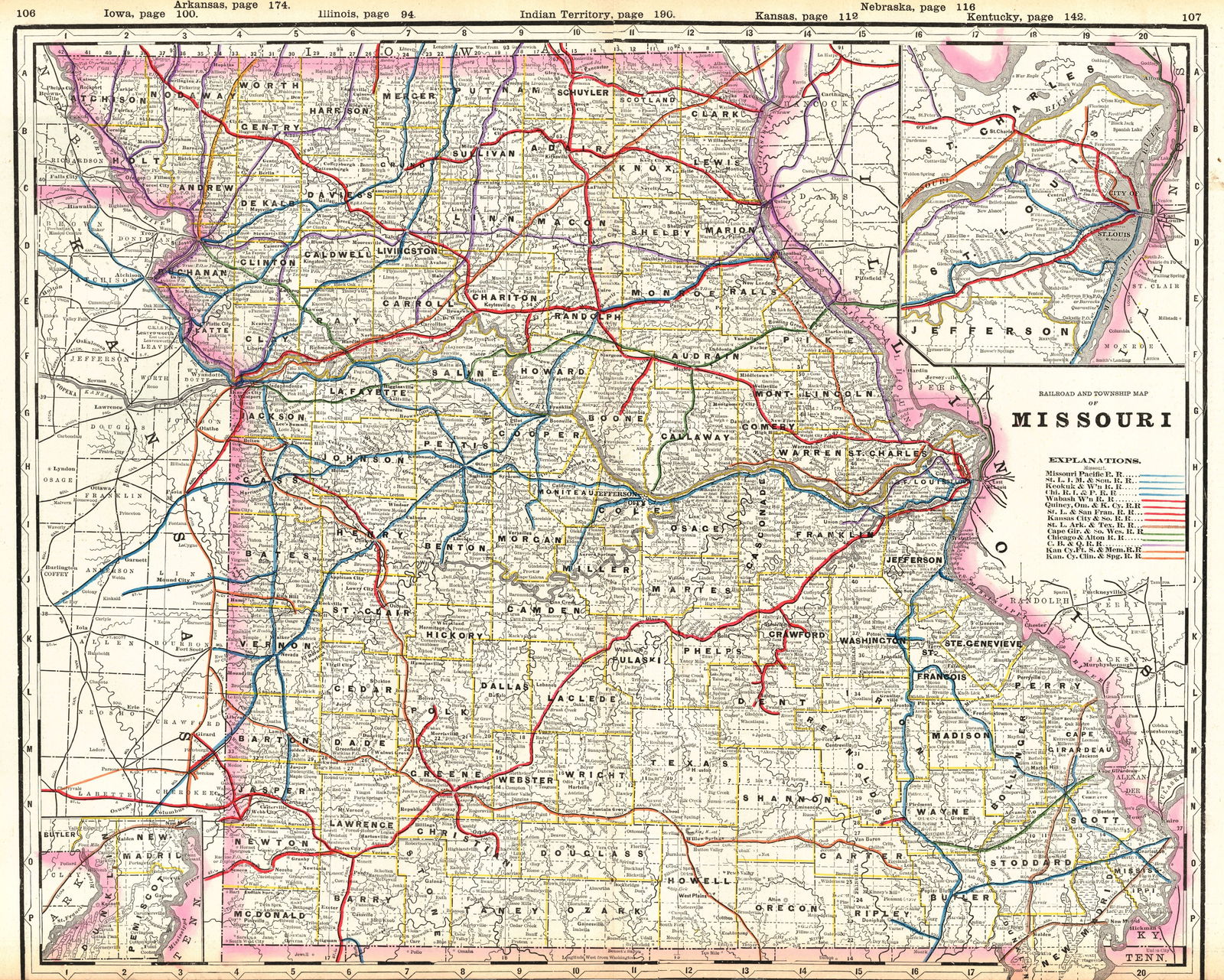 Railroad and Township Map of Missouri (1 of 1)