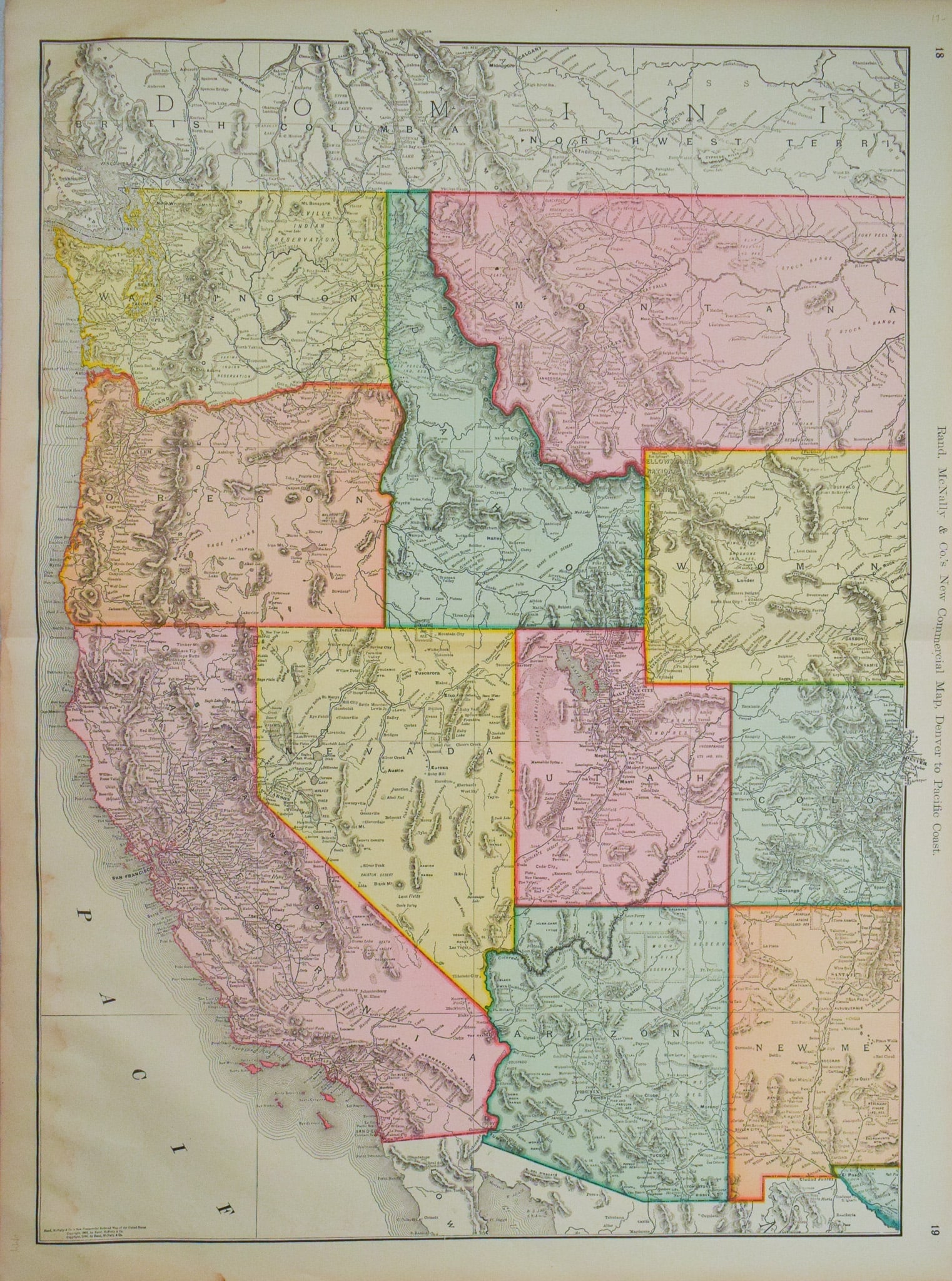 1901 Rand McNally Map of US West -- New Commersial Map of Denver to Pacific Coast (1 of 1)