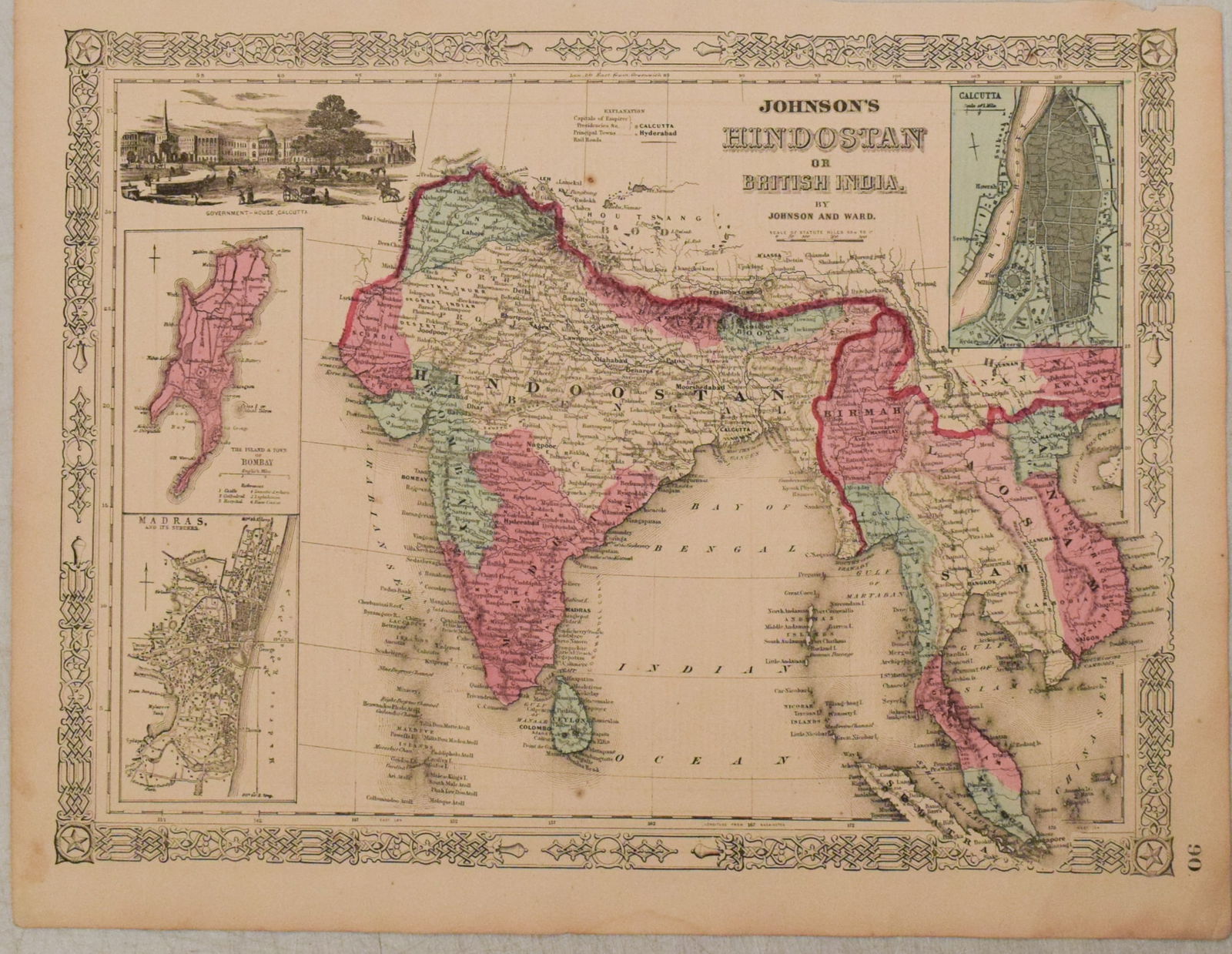 1863 Johnson Map of India and Southeast Asia -- Johnson's Hindostan or British India: Title:1863 Johnson Map of India and Southeast Asia -- Johnson's Hindostan or British IndiaCartographer:Johnson & WardYear/Place:1863, New YorkMap Dimension(in.):12.5 X 15.7 in.Description:This is an