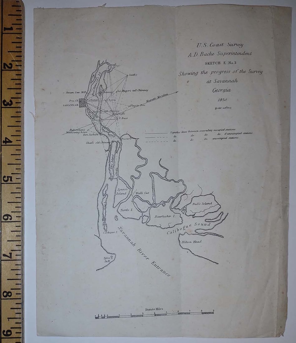 Sketch E. No.3 Showing the Progress of the Survey at Savannah Georgia 1850: Publication Date:1850Title:Sketch E. No.3 Showing the Progress of the Survey at Savannah Georgia 1850Cartographer:U.S. COAST SURVEYPublisher:U.S. C. S.Brief