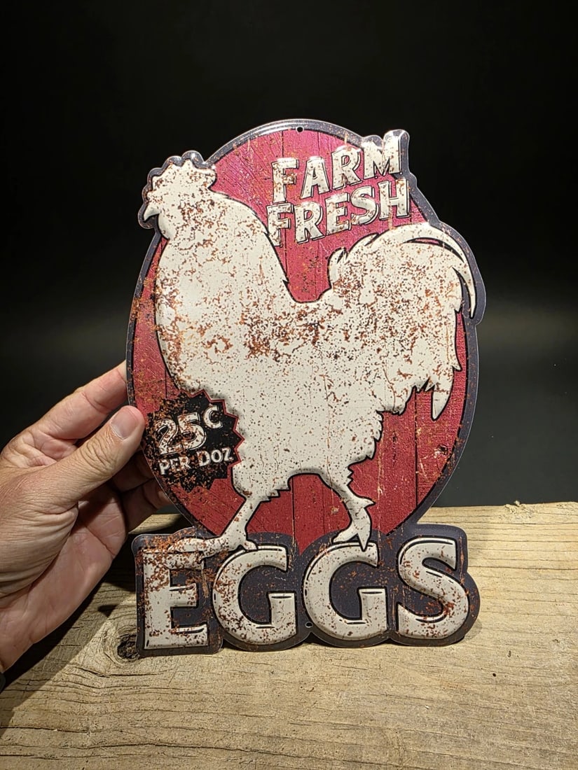 11" Metal Fresh Eggs Sign - 2