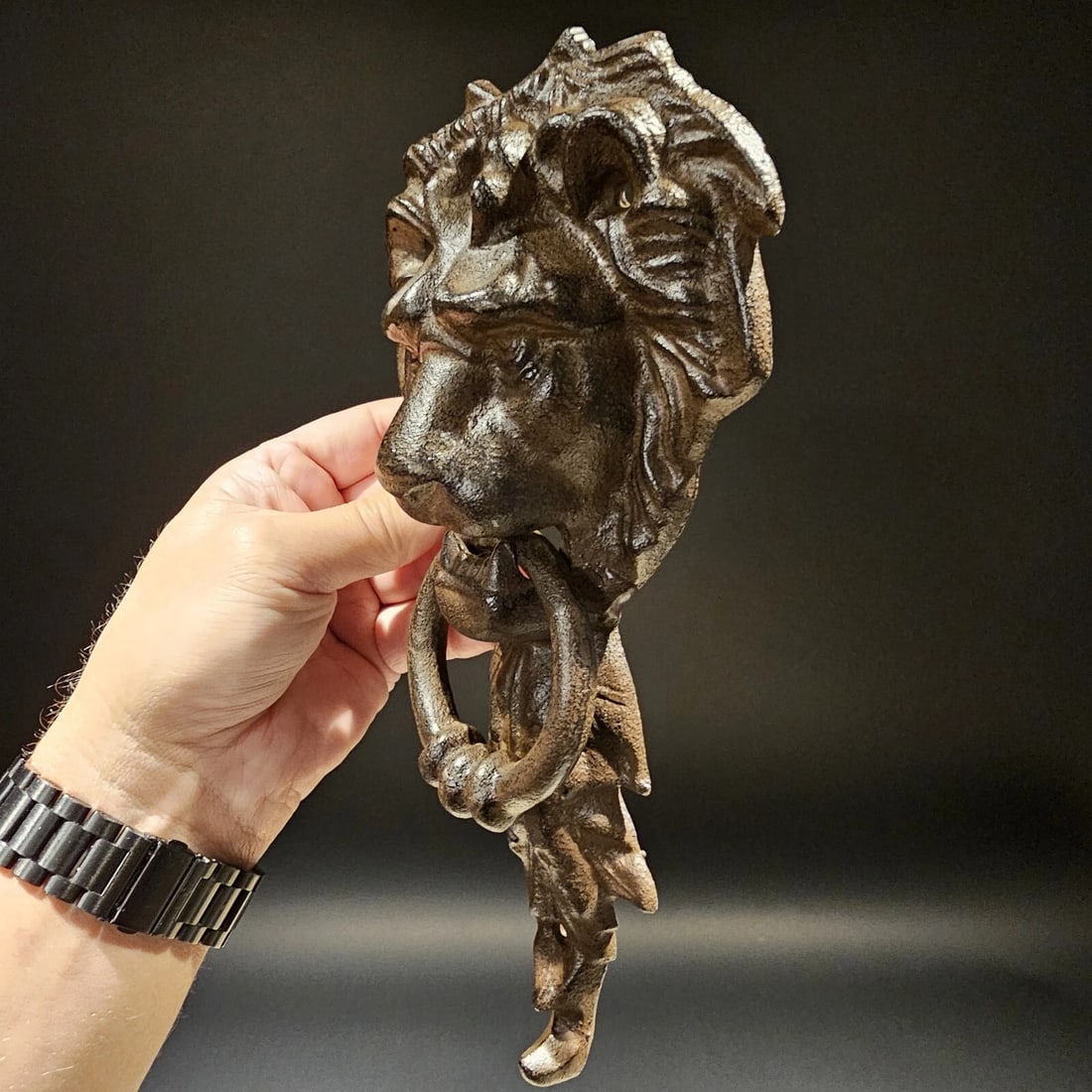 Cast Iron Lion Door Knocker w Hook - 4