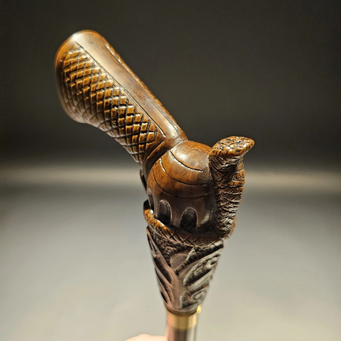 Wood Walking Cane With Gun Handle - 12