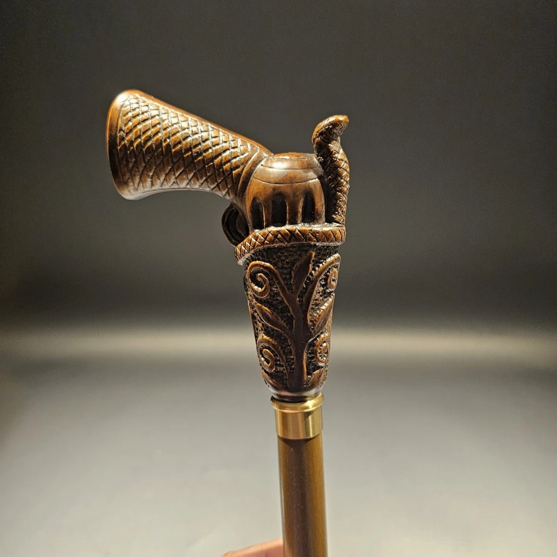 Wood Walking Cane With Gun Handle - 15