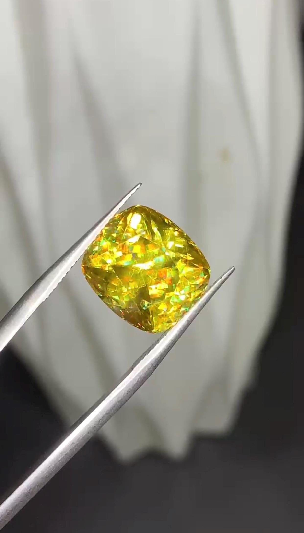 Intense Fire Magadascar Sphene Gemstone, Yellow Cushion Cut Stone 7.20 Carat - 4