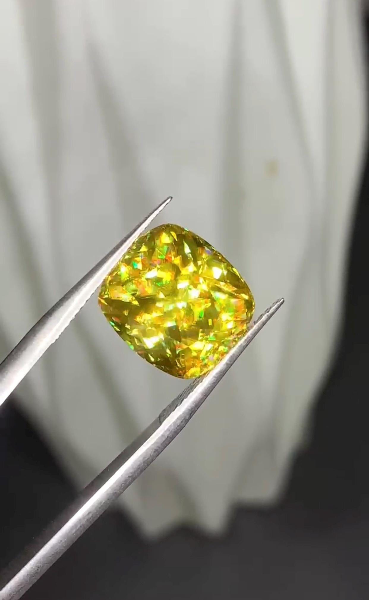 Intense Fire Magadascar Sphene Gemstone, Yellow Cushion Cut Stone 7.20 Carat - 5