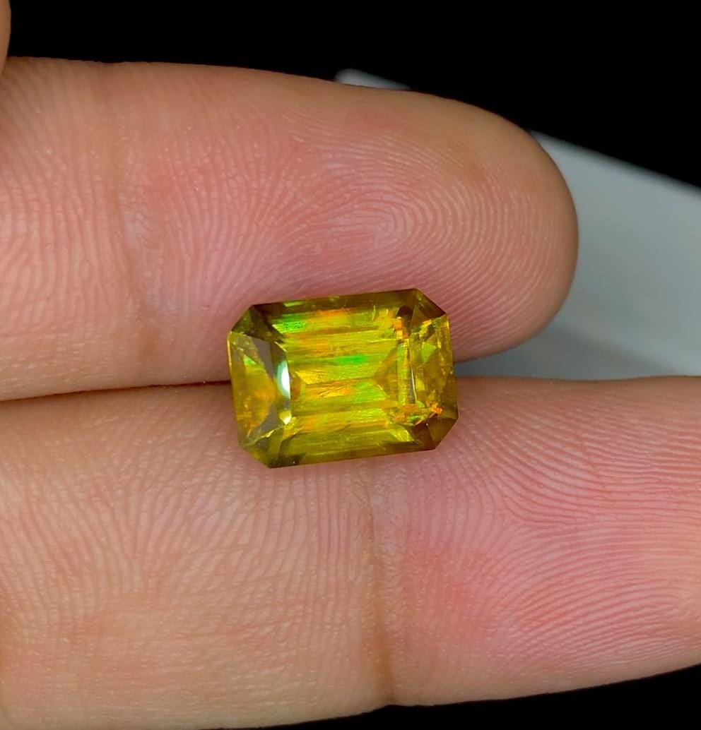 Lustrous Yellow Sphene Gemstone: Emerald Cut, June Birthstone, 6.20 Carat - 6