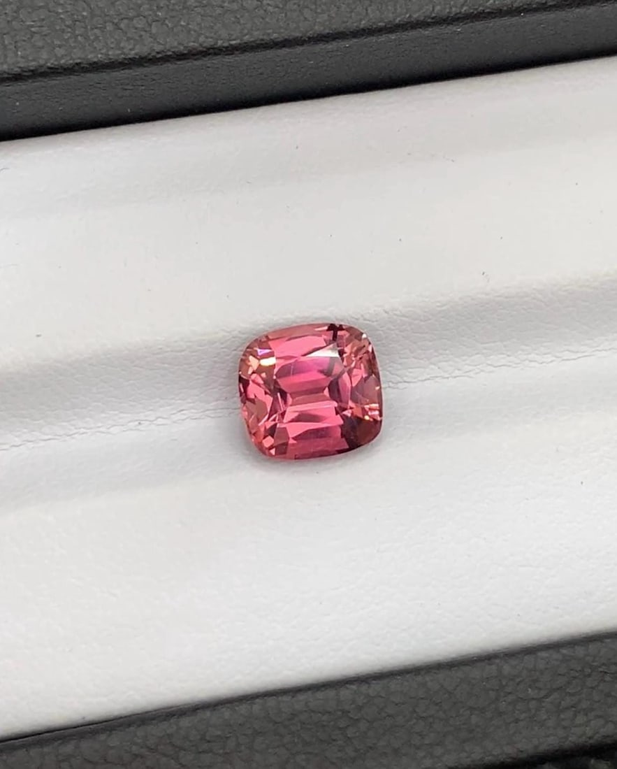 Reddish Hot Pink Tourmaline Gemstone: 2.65 Carat Cushion Cut - 2