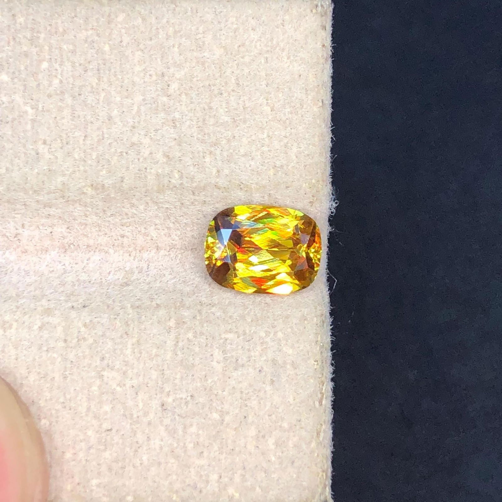 Natural Sparkling Fire Sphene Titanite Cushion Cut Gemstone For Ring And Jewellery - 1.23 Carat: Title: Natural Sparkling Fire Sphene Titanite Cushion Cut Gemstone For Ring And Jewellery - 1.23 Carat Description: Materials: Gemstone: Sphene Carat weight: 1.23 ➢ Gemstone Details: Gemstone: