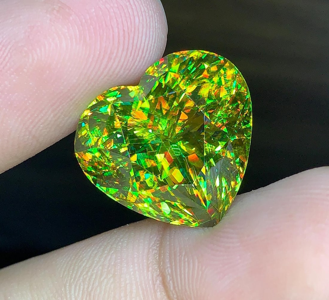 Lustrous Sphene Heart Gemstone: Yellow-Green Titanite, June Birthstone - 4