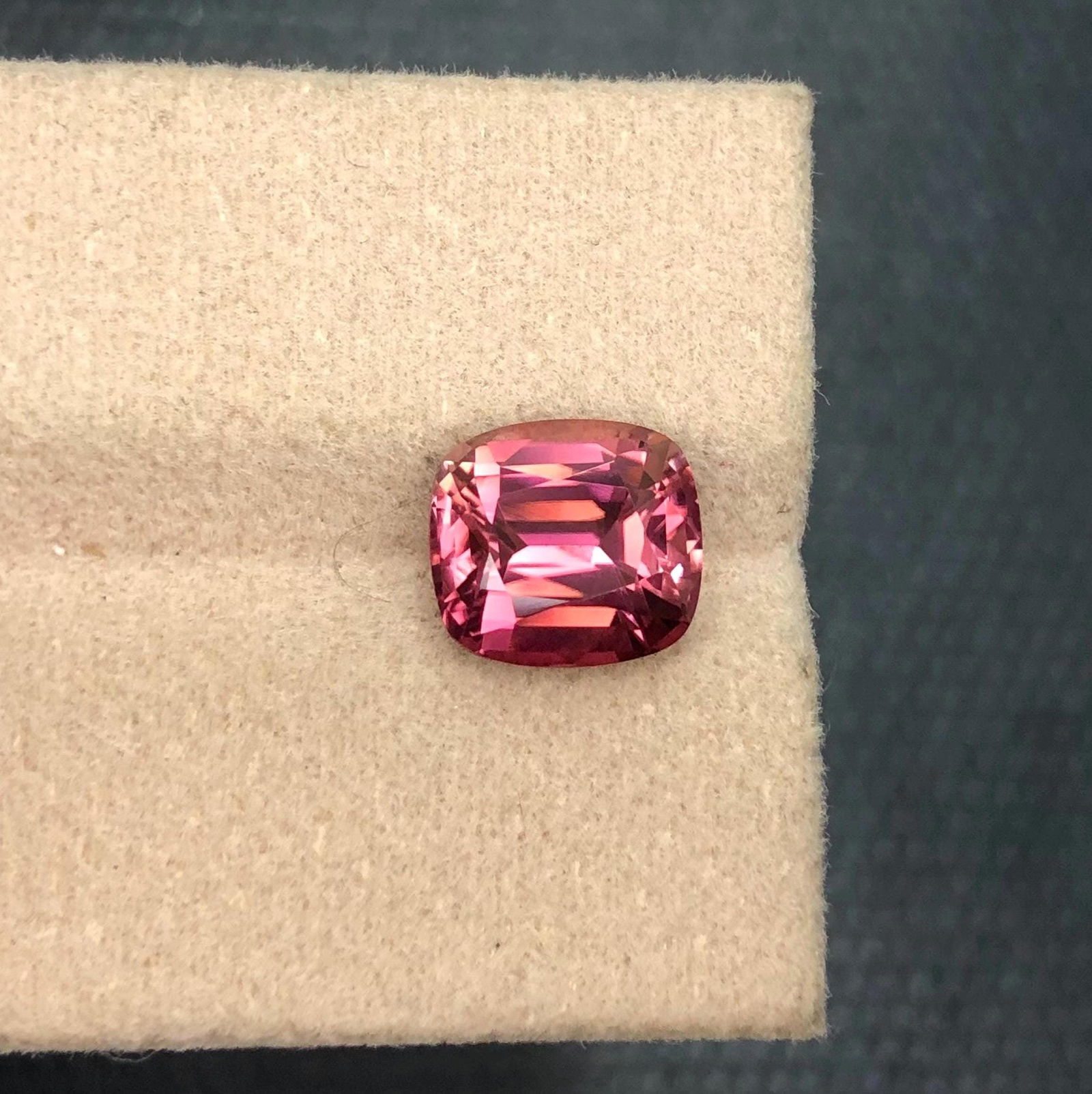 Reddish Hot Pink Tourmaline Gemstone: Cushion Cut, 3.125 Carat: Title: Reddish Hot Pink Tourmaline Gemstone: Cushion Cut, 3.125 Carat Description: Materials: Gemstone: Tourmaline Carat weight: 3 Natural Reddish Hot Pink Tourmaline Gemstone For Jewelry , Cushion Sh