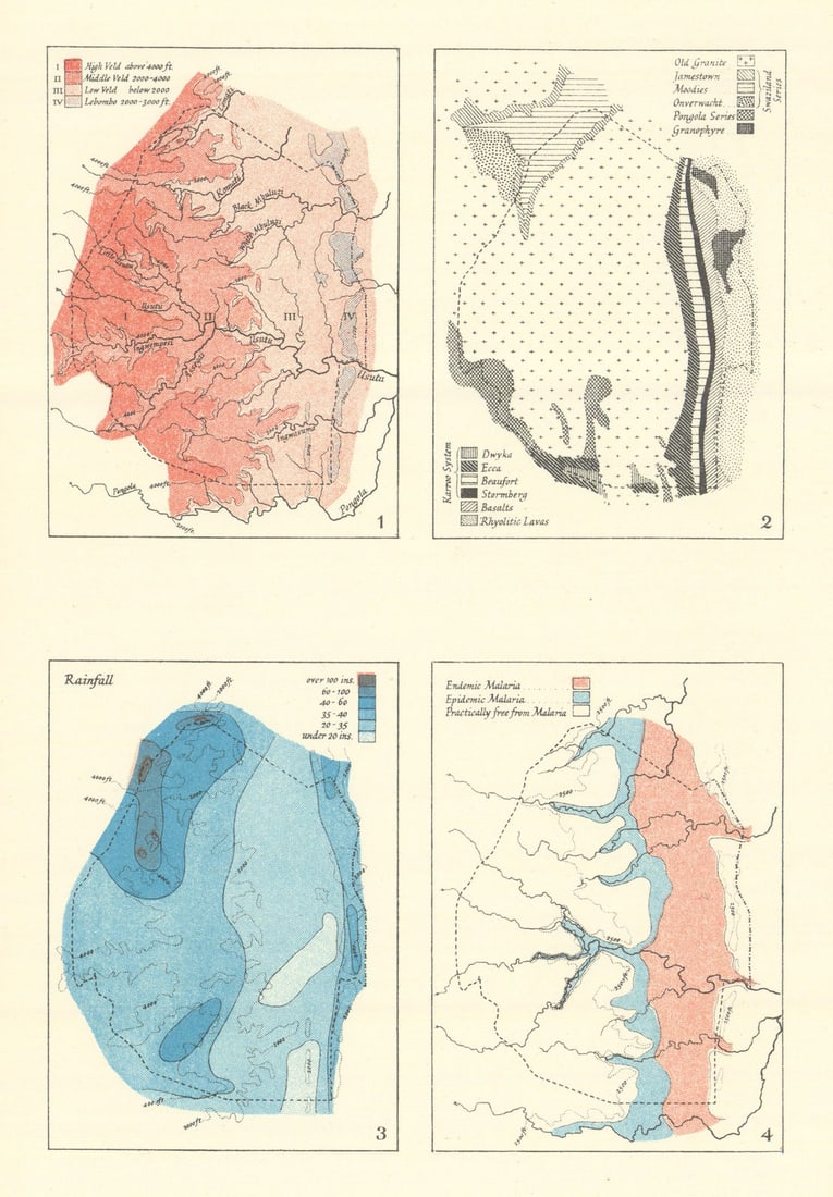 The Economic Geography of Swaziland. Eswatini. RGS/Doveton 1936 old map: Title: The Economic Geography of Swaziland. Eswatini. RGS/Doveton 1936 old map Description: The Economic Geography of Swaziland Dorothy M. Doveton' by Royal Geographical Society. Published 1936. Colou
