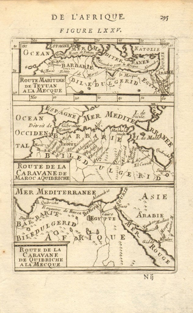 HAJJ CARAVAN ROUTES. Marrakech & Tetuan-Mecca (مكة) ‎ & Medina. MALLET 1683 (1 of 1)