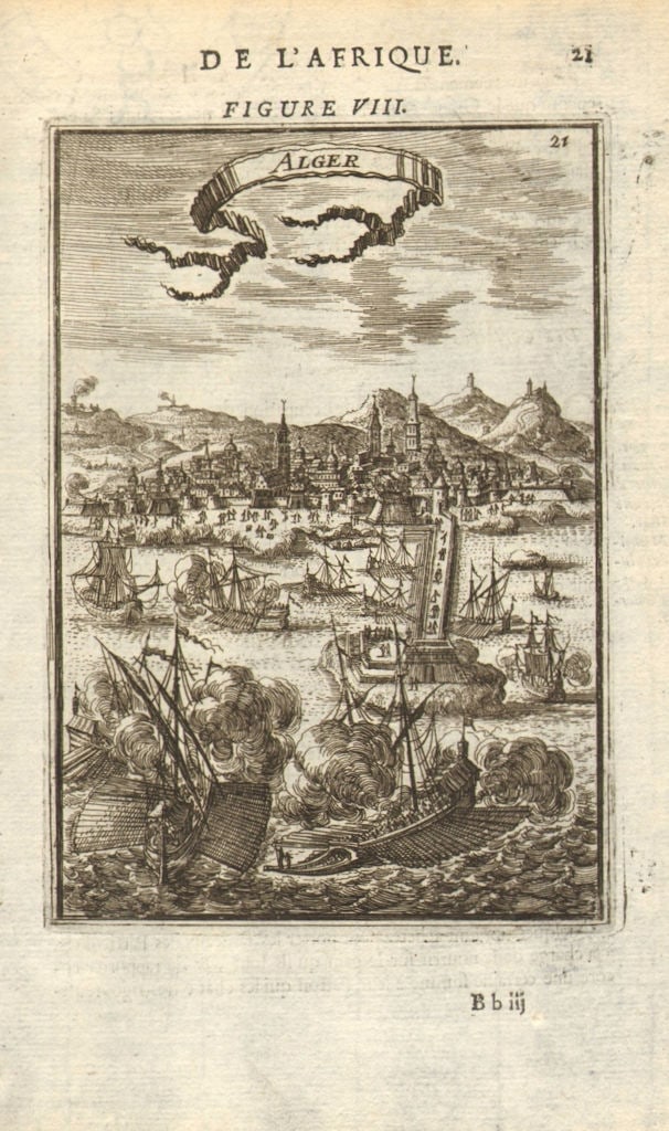 ALGERIA. View of the town & port of Algiers (Alger). Galleys. MALLET 1683 (1 of 1)