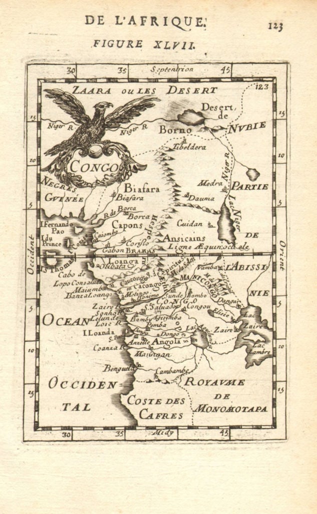 WEST CENTRAL AFRICA. Congo Angola Gabon Cameroon Sao Tome. MALLET 1683 old map (1 of 1)