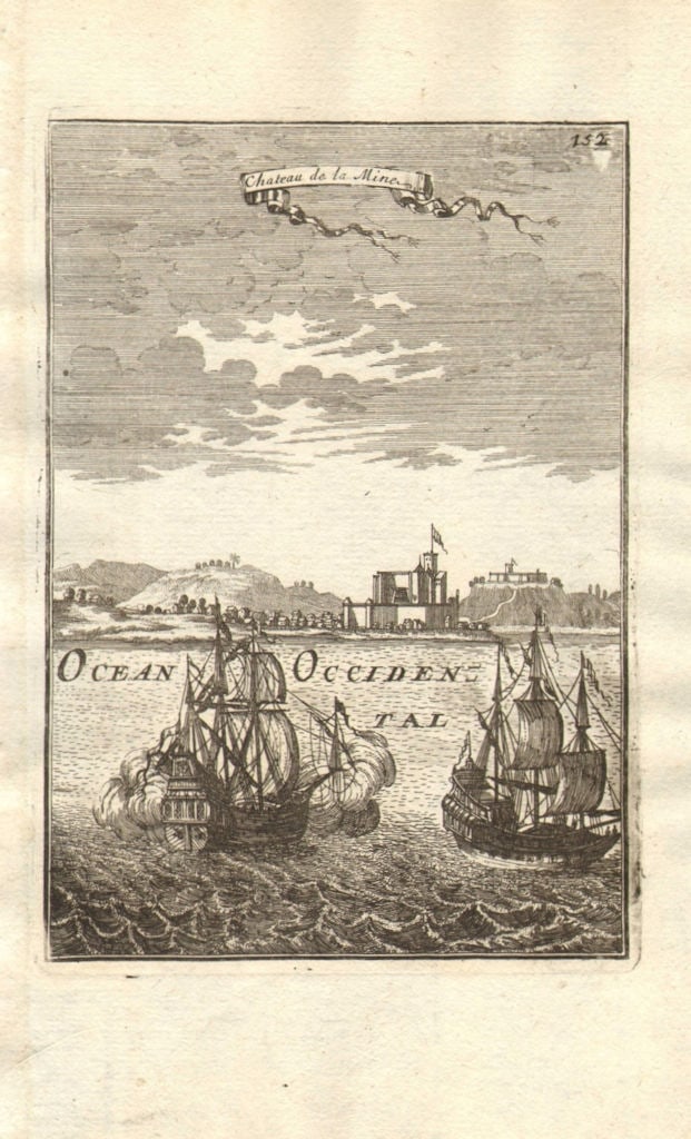 ELMINA CASTLE GHANA. St George of the Mine São Jorge da Mina Slaves. MALLET 1683: Title: ELMINA CASTLE GHANA. St George of the Mine São Jorge da Mina Slaves. MALLET 1683 Description: Chateau de la Mine' (De L'Afrique). The print shows Elmina Castle, which was erected by Portug