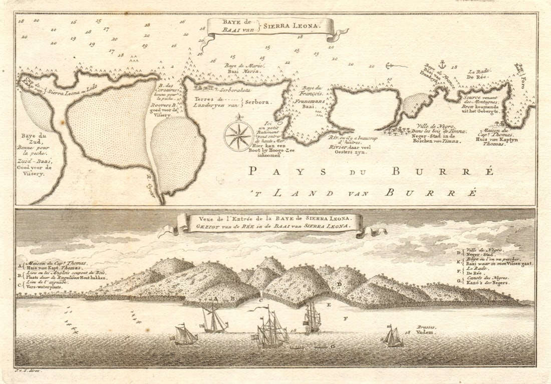Baye de Sierra Leona'. Freetown north shore Sierra Leone BELLIN/SCHLEY 1747 map: Title: Baye de Sierra Leona'. Freetown north shore Sierra Leone BELLIN/SCHLEY 1747 map Description: Baye de Sierra Leona // Vue de l’Entrée de la Baye de Sierra Leona [Bay of Sierra Leone