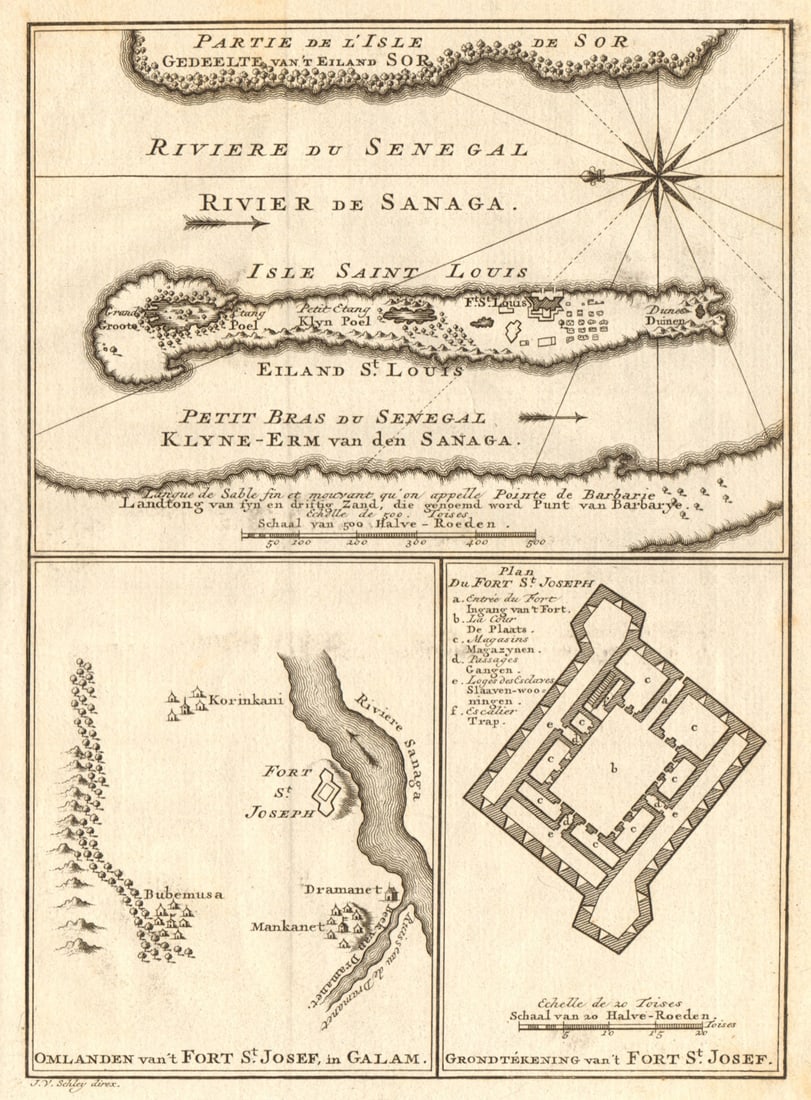 River Senegal estuary Isle St. Louis. Fort St. Joseph. BELLIN/SCHLEY 1747 map: Title: River Senegal estuary Isle St. Louis. Fort St. Joseph. BELLIN/SCHLEY 1747 map Description: Partie de l’lsle de Sor, Rivière du Sénégal, Isle St. Louïs; Petit Bras du