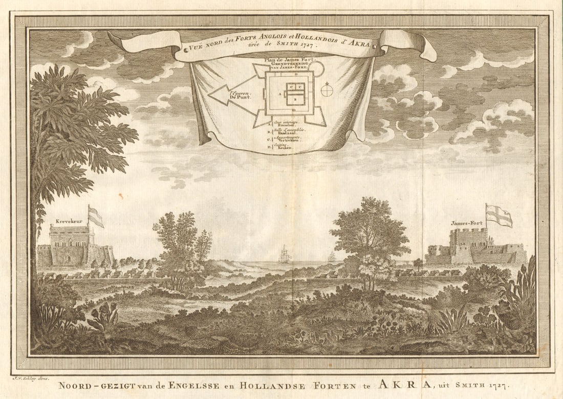 English Fort James & Dutch Ussher Fort (Crèvecouer), Accra, Ghana. SCHLEY 1748 (1 of 1)
