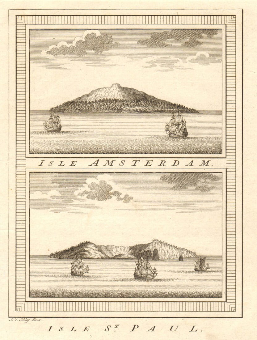 Îles Amsterdam & St. Paul islands. Indian Ocean. Vlamingh 1696. SCHLEY 1758: Title: Îles Amsterdam & St. Paul islands. Indian Ocean. Vlamingh 1696. SCHLEY 1758 Description: Isle Amsterdam // Isle St. Paul [Amsterdam Island // St. Paul Island]. Île Amsterdam & 