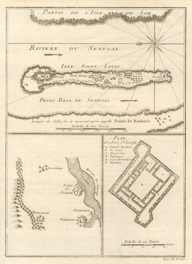 River Senegal estuary. Isle St. Louis. Fort St. Joseph. BELLIN 1746 old map: Title: River Senegal estuary. Isle St. Louis. Fort St. Joseph. BELLIN 1746 old map Description: Partie de l’lsle de Sor, Rivière du Sénégal, Isle St. Louïs; Petit Bras du