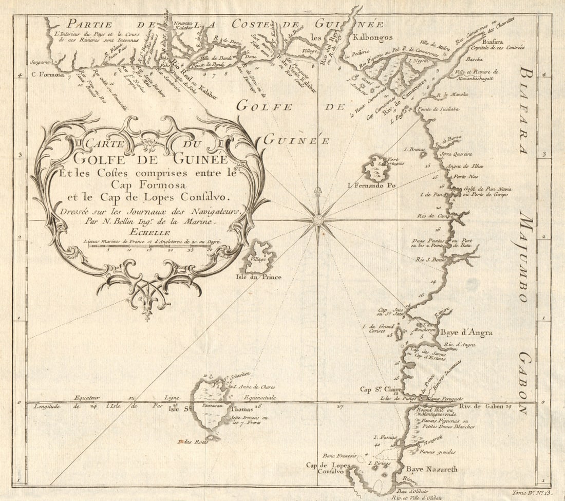 Carte du Golfe de Guinée'. Gulf of Guinea. Nigeria & Cameroon. BELLIN 1747 map: Title: Carte du Golfe de Guinée'. Gulf of Guinea. Nigeria & Cameroon. BELLIN 1747 map Description: Carte du Golfe de Guinée, et les costes comprises entre le Cap Formosa, et le Cap de Lopes