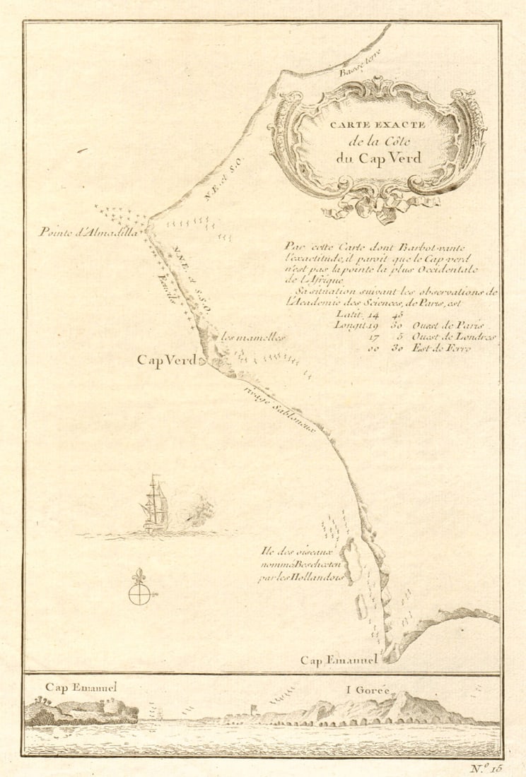 Carte exacte de la Côte du Cap-Verd'. Cap Vert, Dakar, Senegal. BELLIN 1746 map: Title: Carte exacte de la Côte du Cap-Verd'. Cap Vert, Dakar, Senegal. BELLIN 1746 map Description: Carte exacte de la Côte du Cap Verd [Map of the Cap-Vert coast] by Bellin, Jacques-Nicolas
