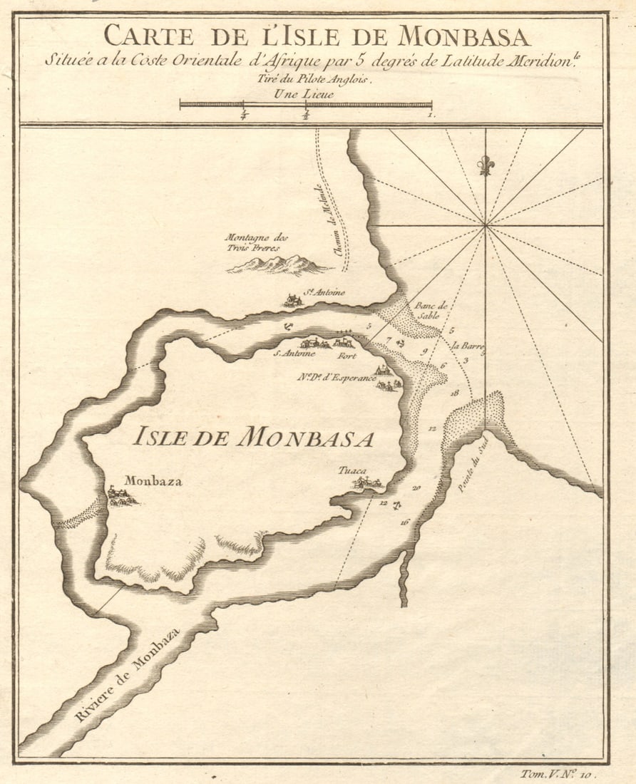 Carte de I'Isle de Monbasa'. Mombasa Island, Kenya. BELLIN 1748 old map: Title: Carte de I'Isle de Monbasa'. Mombasa Island, Kenya. BELLIN 1748 old map Description: Carte de I'isle de Monbasa, située à la Coste Orientale d’Afrique, par 5 Degrés de Lati