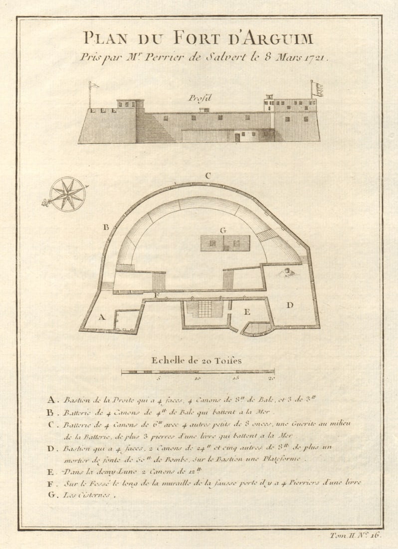 Plan de Fort d'Arguim'. Mauritania. Arguin fort. BELLIN 1746 old antique map (1 of 1)
