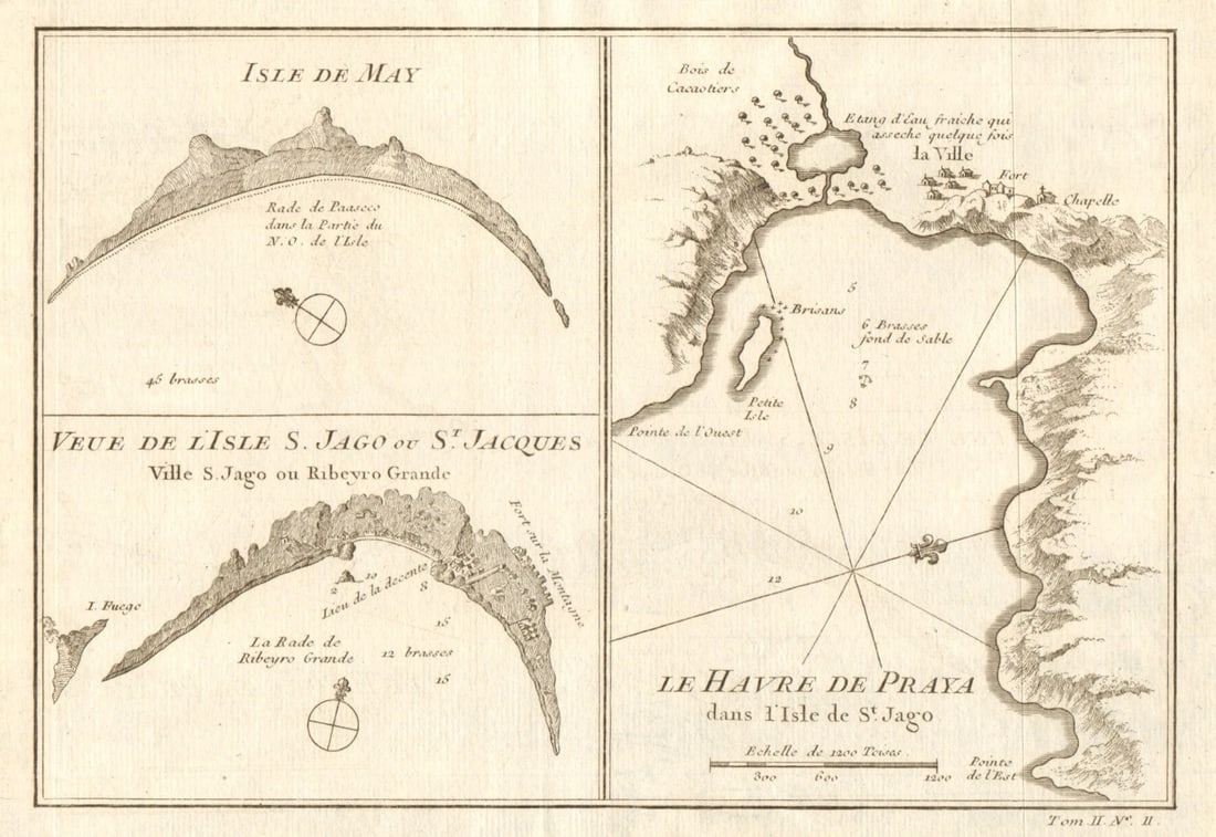 Cabo/Cape Verde islands. Praia bay/Ribeira Grande Santiago. Maio BELLIN 1746 map (1 of 1)