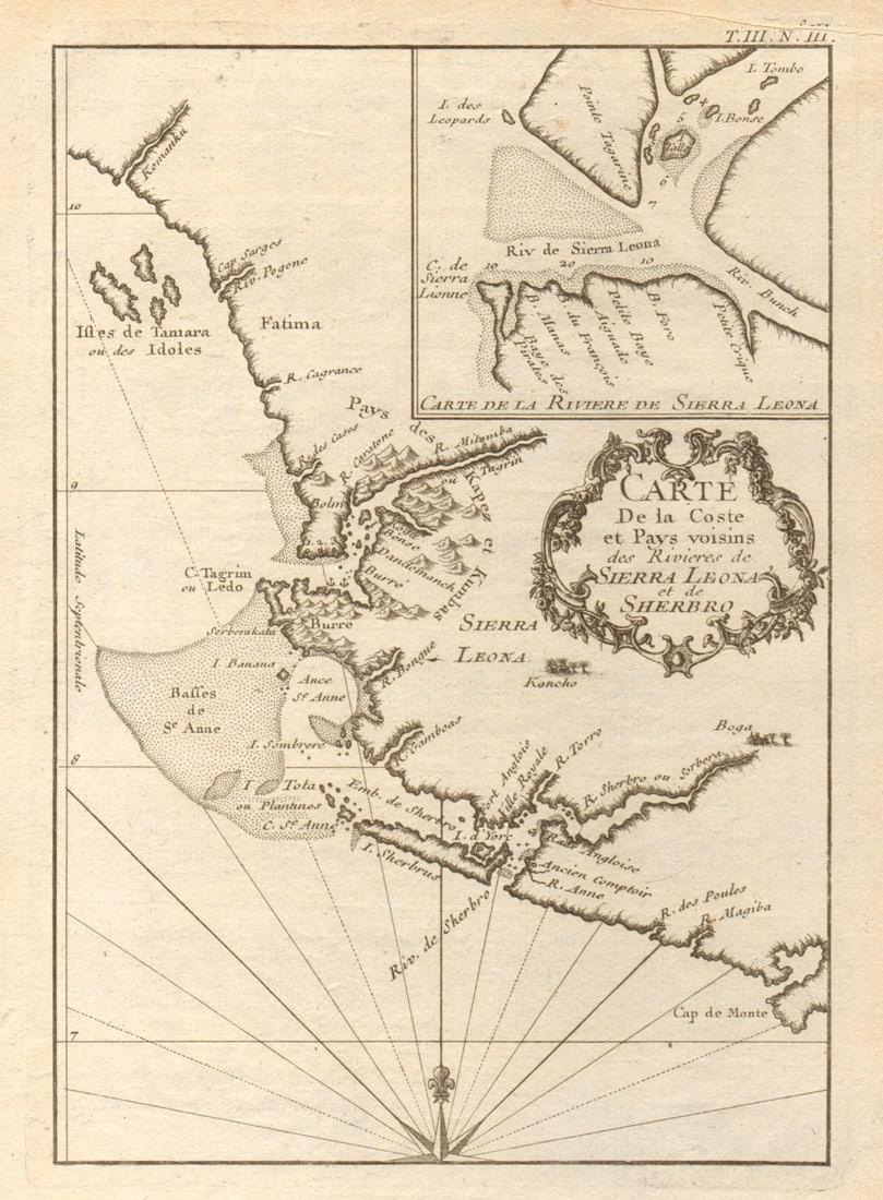 Coste… des Rivières de Sierra Leona & Scherbro'. Sierra Leone. BELLIN 1747 map (1 of 1)
