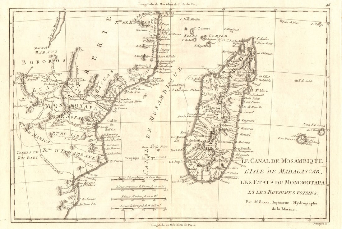 Le Canal de Mosambique, l'Isle de Madagascar… Mozambique. Africa. BONNE 1790 map (1 of 1)
