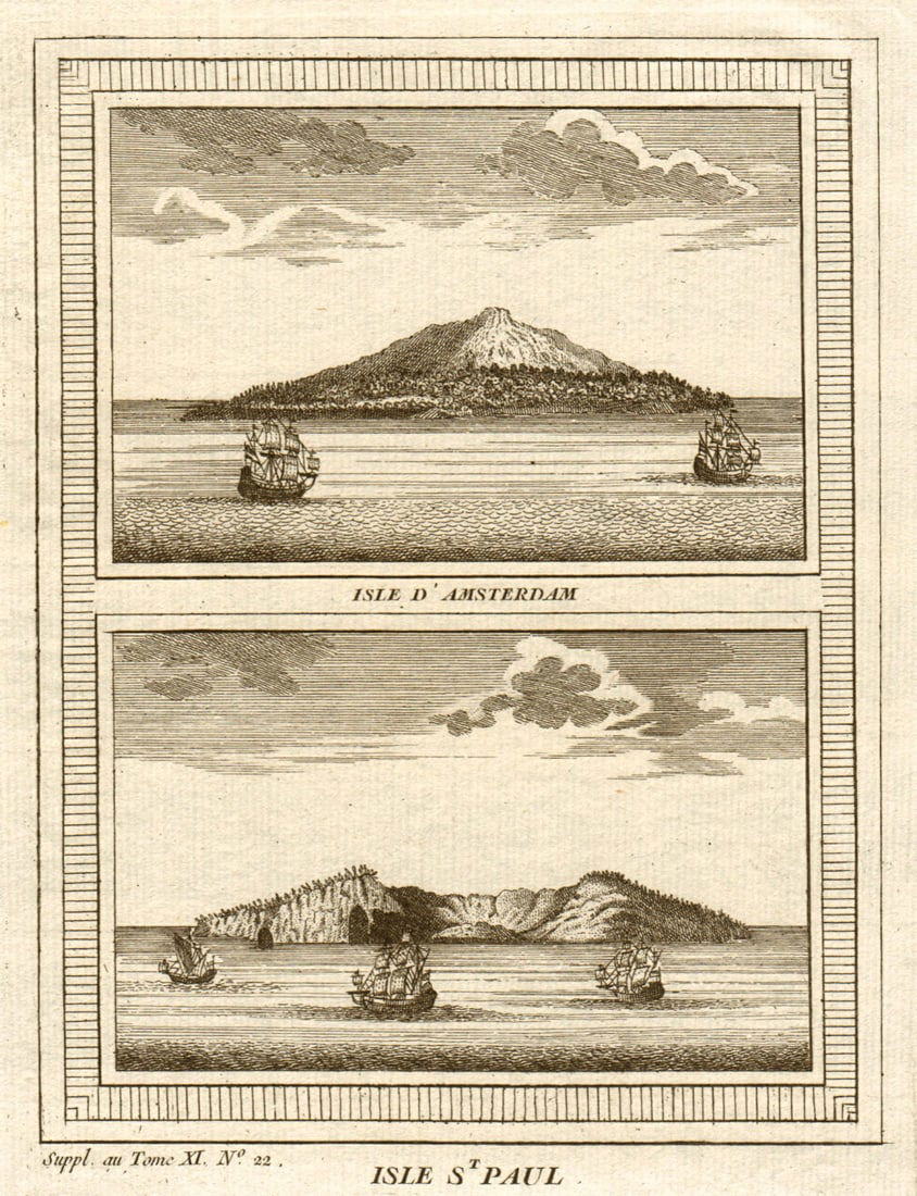 Îles Amsterdam & St. Paul islands. Indian Ocean. From Vlamingh 1696. 1761: Title: Îles Amsterdam & St. Paul islands. Indian Ocean. From Vlamingh 1696. 1761 Description: Isle d'Amsterdam // Isle St. Paul [Amsterdam Island // St. Paul Island] by Bellin, Jacques-Nicolas. P