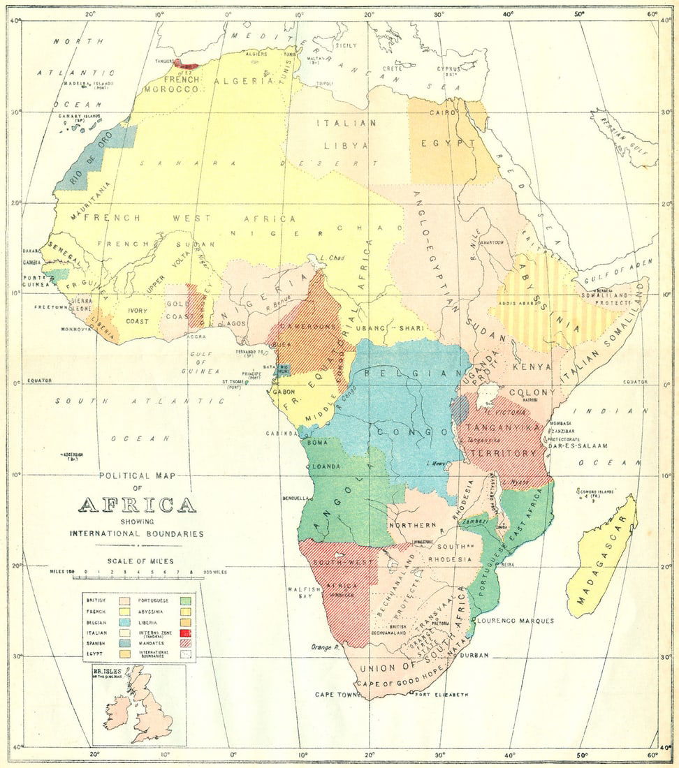 AFRICA. Political Map of showing International Boundaries 1936 old vintage (1 of 1)