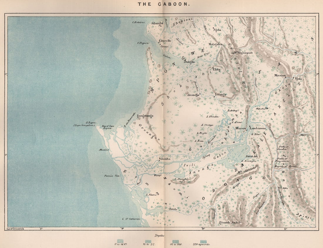Gabon coast. Libreville. Port Gentil. Wonga Wongue. Crystal Mountain 1885 map (1 of 1)