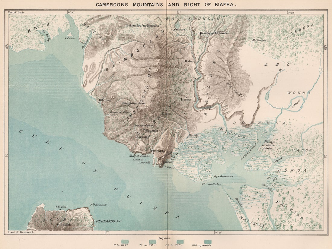 Cameroon Mountains and Bight of Biafra/Bonny. Bioko. Douala 1885 old map (1 of 1)