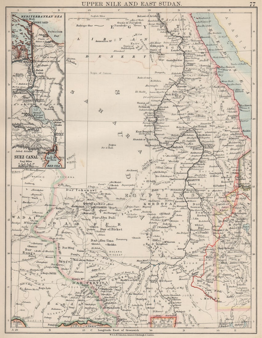 UPPER NILE, EAST SUDAN & SUEZ CANAL. Khartoum.White/Blue Nile. JOHNSTON 1903 map (1 of 1)