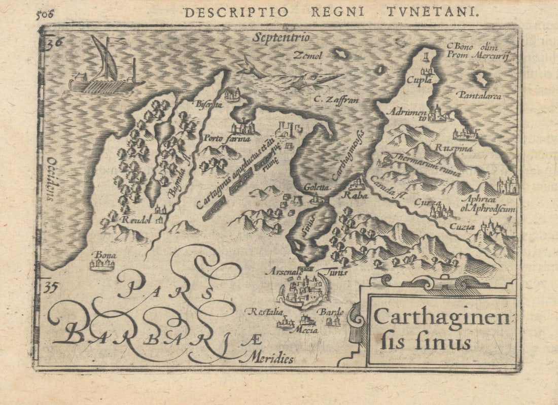 Carthaginensis sinus by Bertius. Kingdom of Tunis & Gulf of Carthage 1603 map (1 of 1)