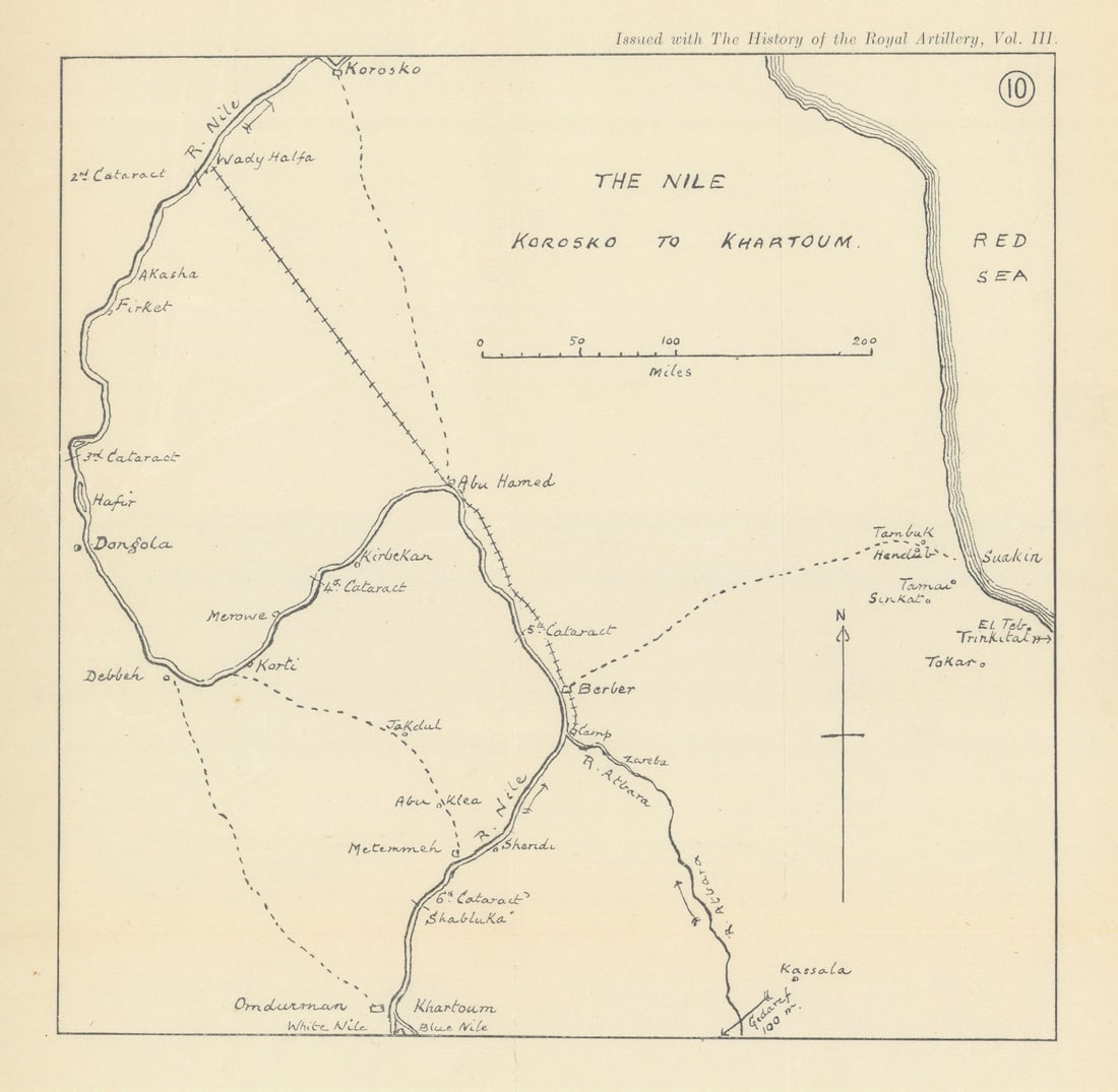 Nile: Korosko to Khartoum. Mahdist War. Egypt/Sudan. Royal Artillery 1937 map (1 of 1)