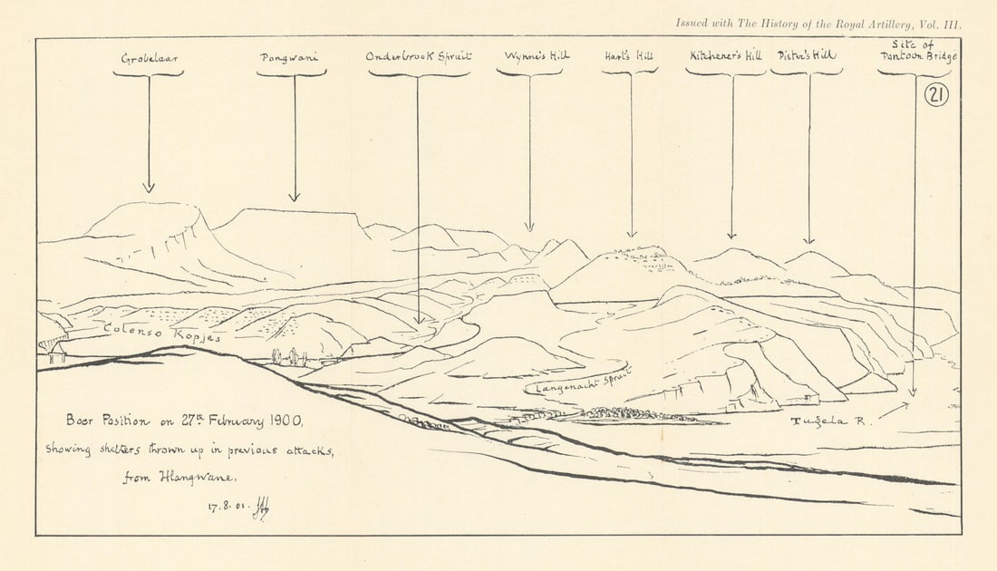 Battle of Tugela Heights 1900. 2nd Boer War. South Africa 1937 old vintage map (1 of 1)