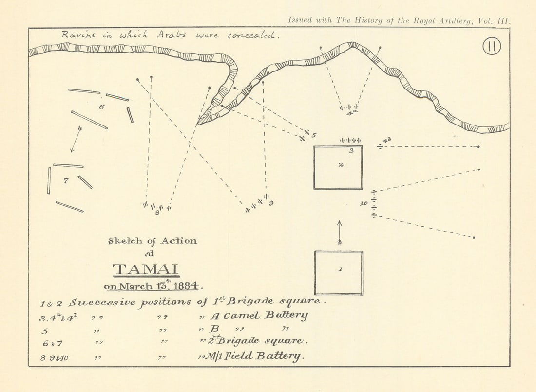 Battle of Tamai, March 13th 1884. Mahdist War. Sudan. Royal Artillery 1937 map: Title: Battle of Tamai, March 13th 1884. Mahdist War. Sudan. Royal Artillery 1937 map Description: Sketch of Action at Tamai on March 13th 1884 [Mahdist War, Sudan] by Anonymous. Published 1931-1937.