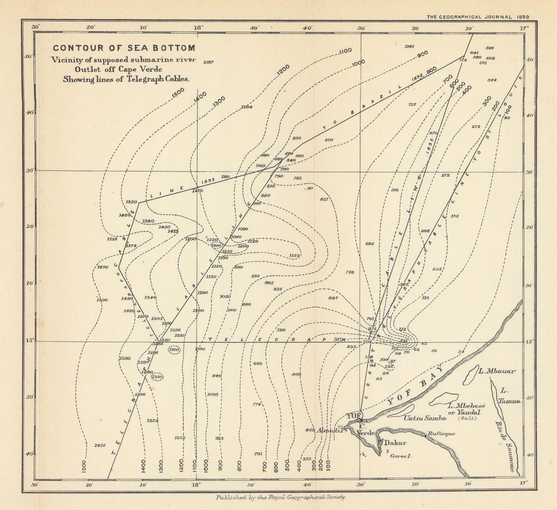 Sea bottom near supposed submarine Cape Verde river outlet. Senegal RGS 1899 map (1 of 1)