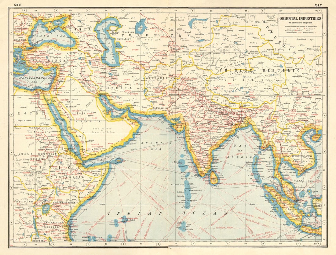 ASIA MIDDLE EAST AFRICA COMMERCIAL.Shows agricultural/mineral products 1920 map (1 of 1)